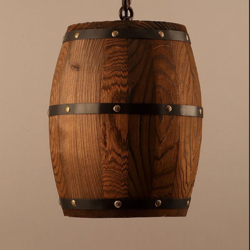 Natural Wood Wine Barrel Pendant Light