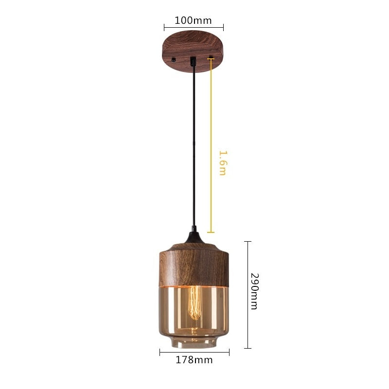 Wood Color Glass LED Pendant Lamp