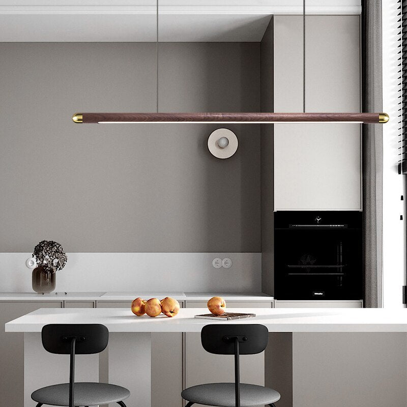 Linear Suspension Light Modern LED Solid Wood