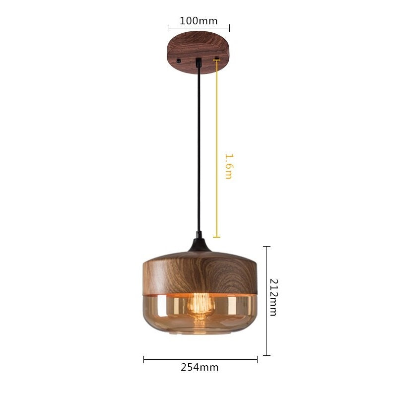 Wood Color Glass LED Pendant Lamp