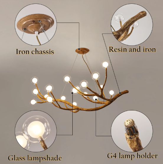 Nordic Rustic Tree Branch Hanging Chandelier