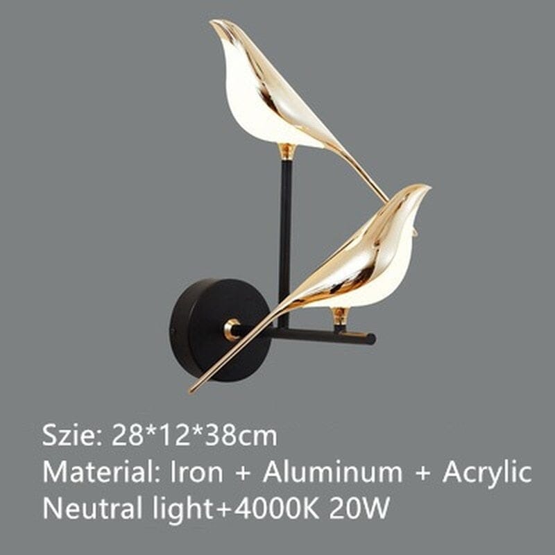 Nordic Magpie Art Design Golden Bird Wall Lights