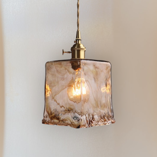 Modern Brass Amber Glass Pendant Light