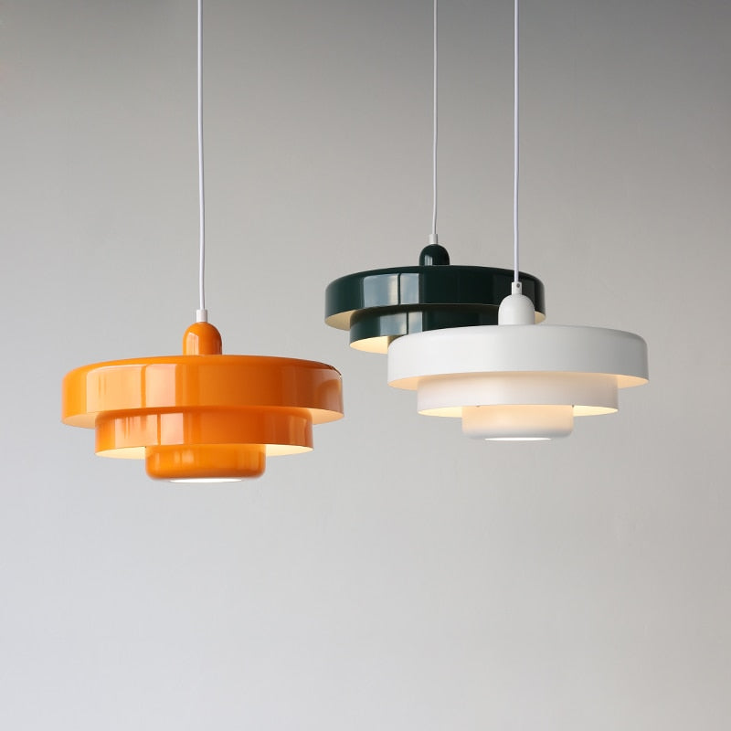 View of Multicolored Lacquered Metal Pendant Light - Vibrant and Stylish ...