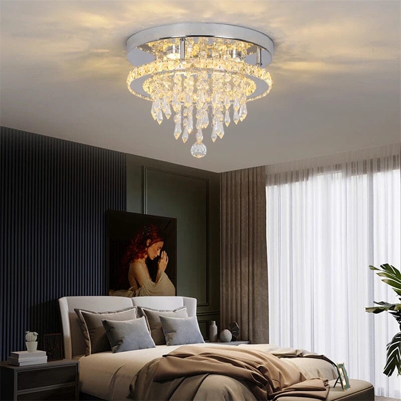 Recessed Stainless Steel K9 Crystal Round Chandelier
