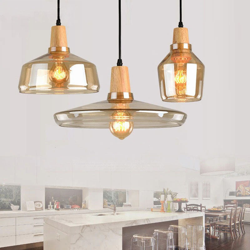 Antique Glass Coated Wood Pendant Lights