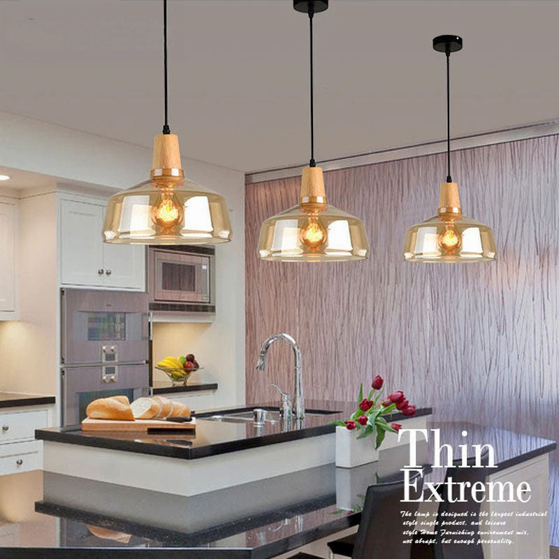 Antique Glass Coated Wood Pendant Lights