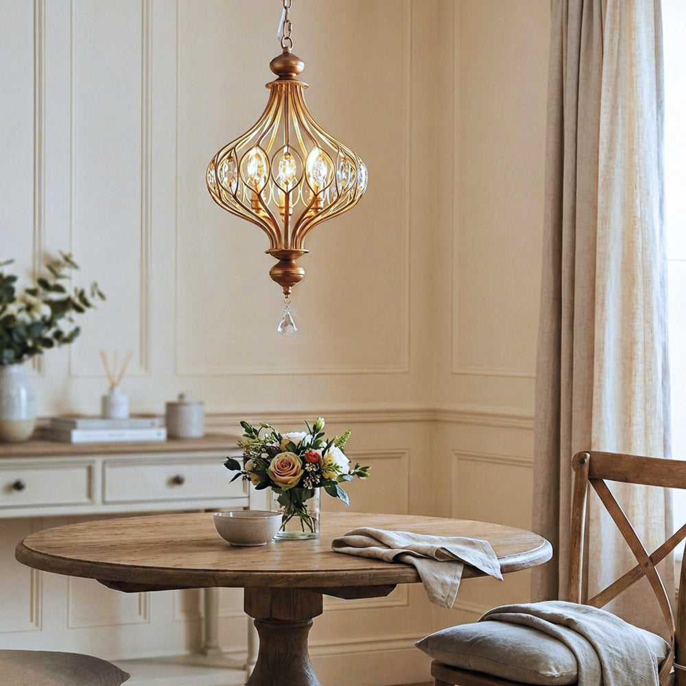 Vintage French Retro Crystal Lantern Chandelier