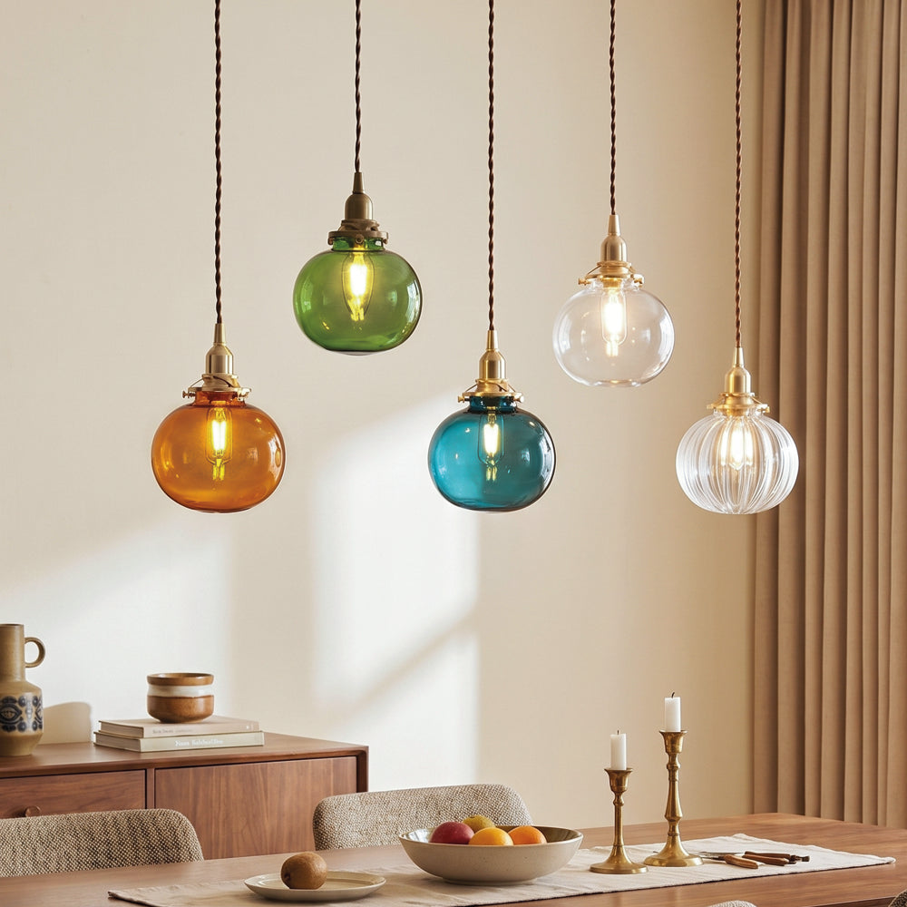 Japanese Style Retro Brass Glass Pendant Lamp