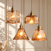 Modern Brass Amber Glass Pendant Light