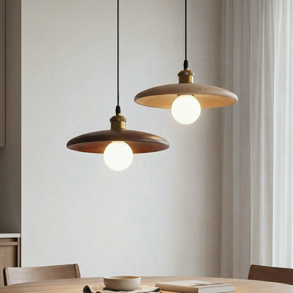 Flying Saucer Wood Pendant Light