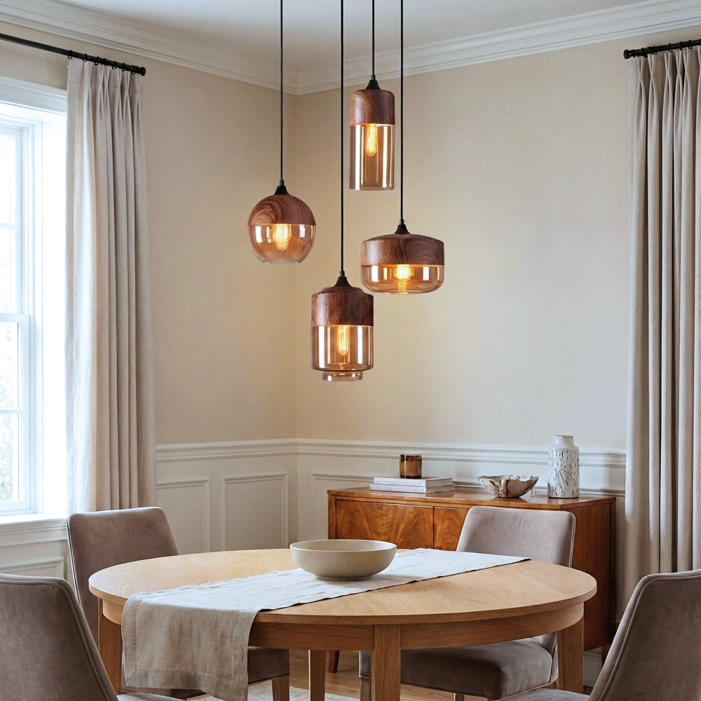 Wood Color Glass LED Pendant Lamp