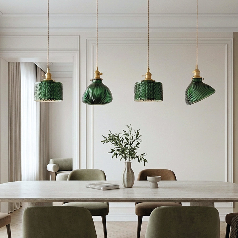 Zen Elegance: Japanese Minimalist Green Glass Light Chandelier