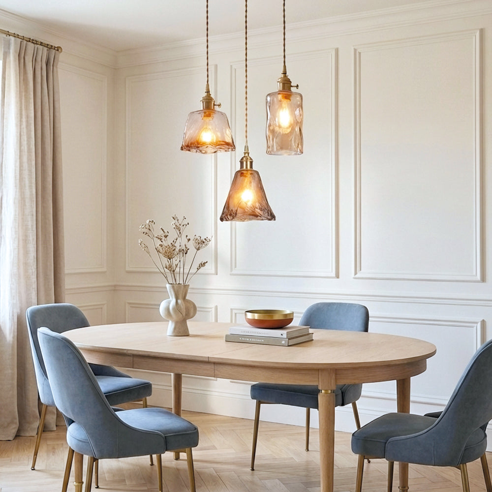 Modern Brass Amber Glass Pendant Light