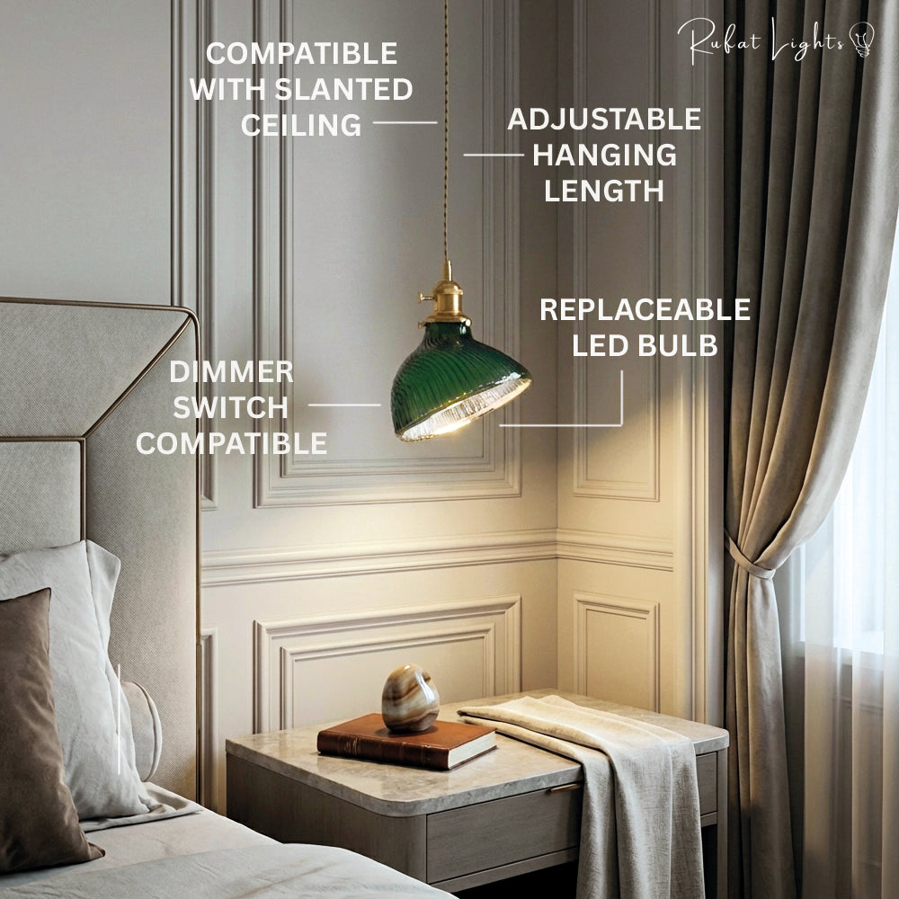 Japanese Minimalist Green Glass Pendant Light