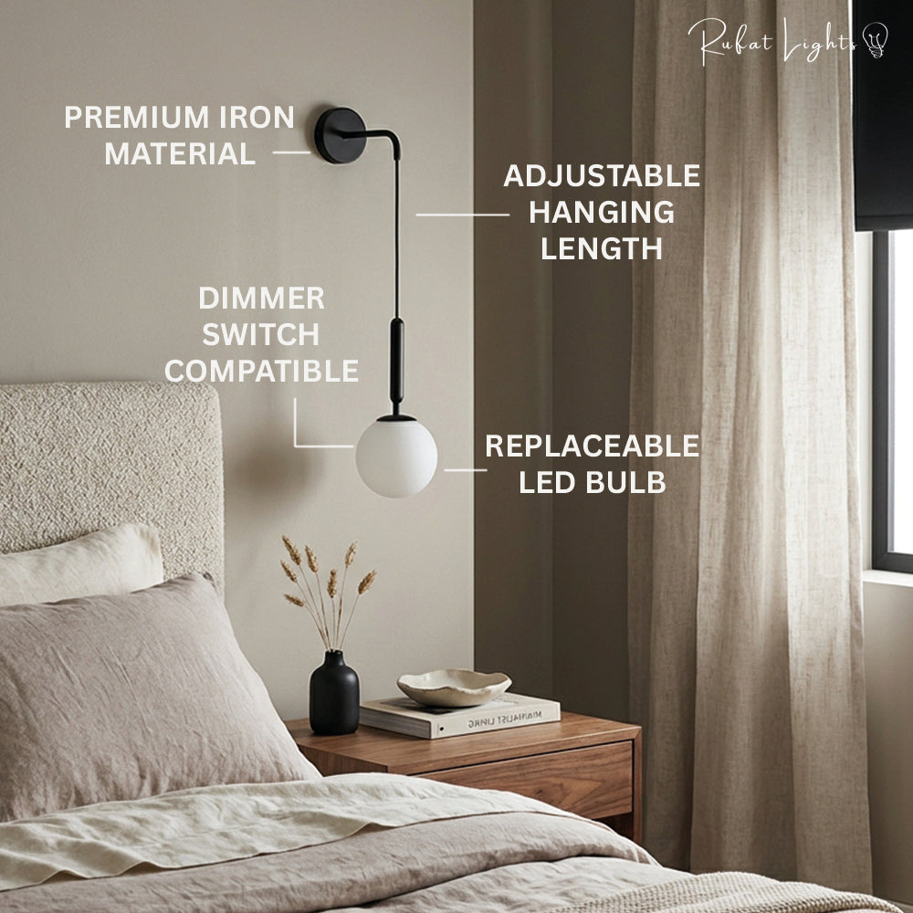 Wall Scandinavian Brass Lamp Iron & Glass Bedside Lights
