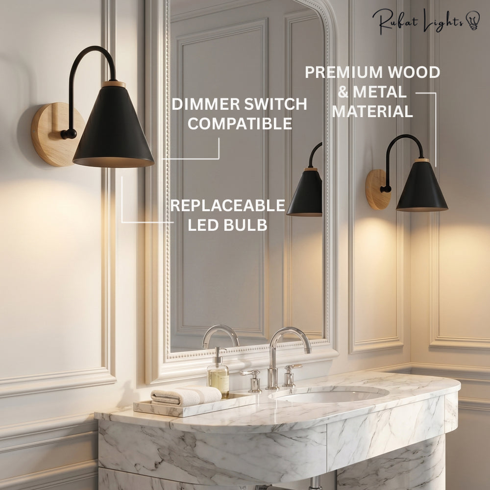 Wooden LED Curved Iron Wall Lamp
