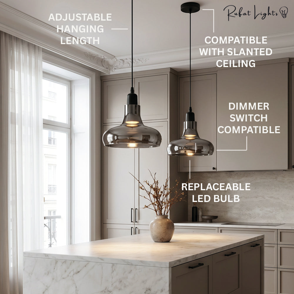Island Mini Shiny Gray Glass Pendant Lights