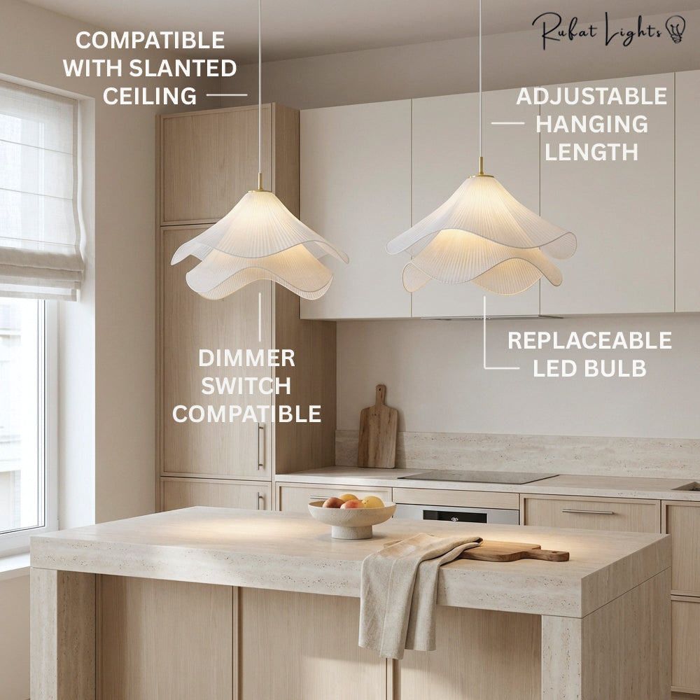 Nordic French Art Pleated Fabric Petal Chandeliers