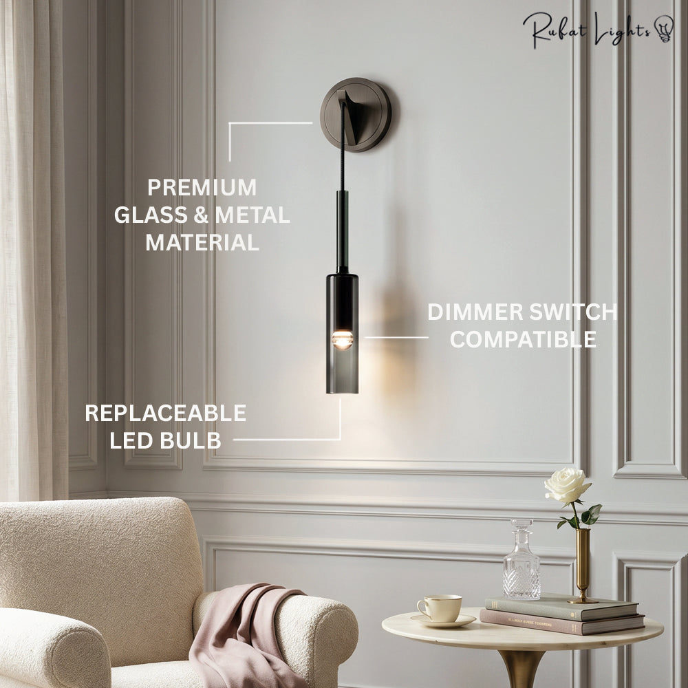 Luxury Tube Smoked Glass Wall Lamp