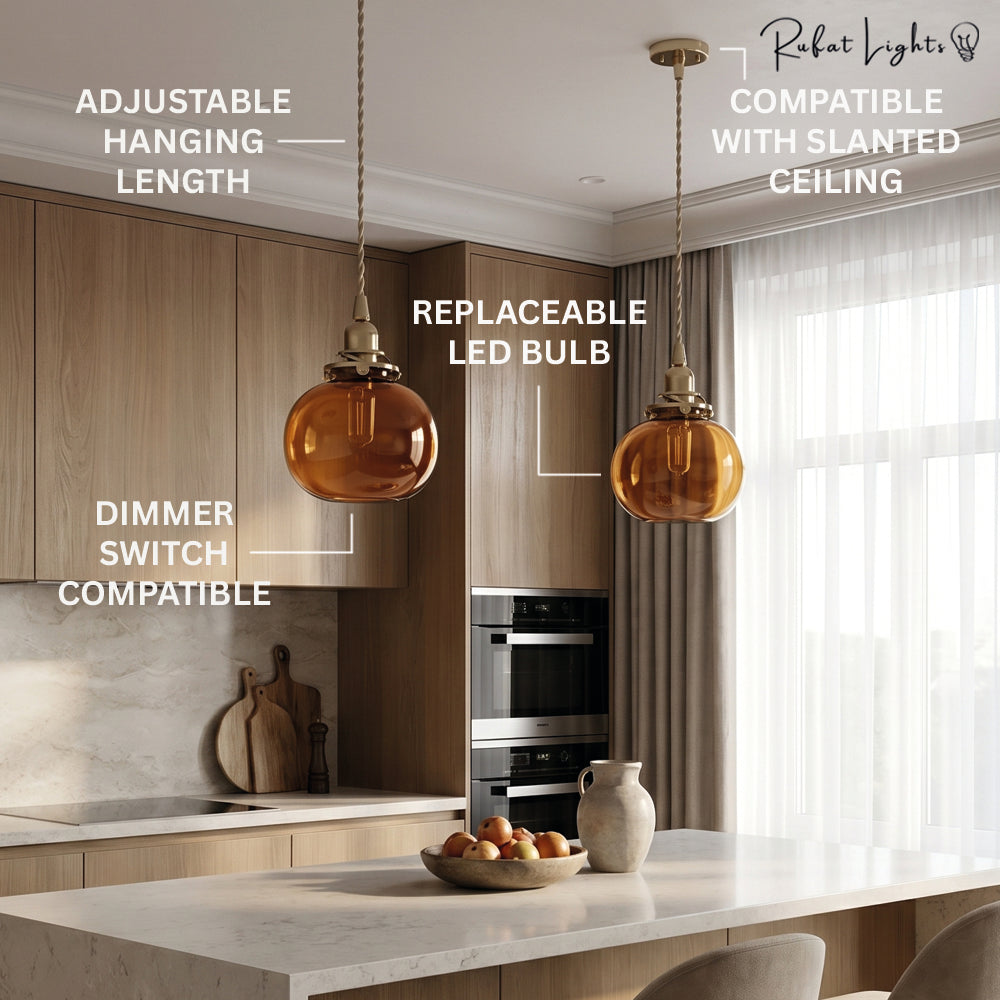 Japanese Style Retro Brass Glass Pendant Lamp