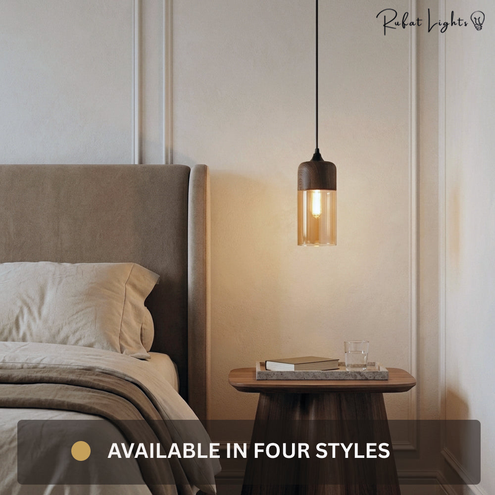 Wood Color Glass LED Pendant Lamp