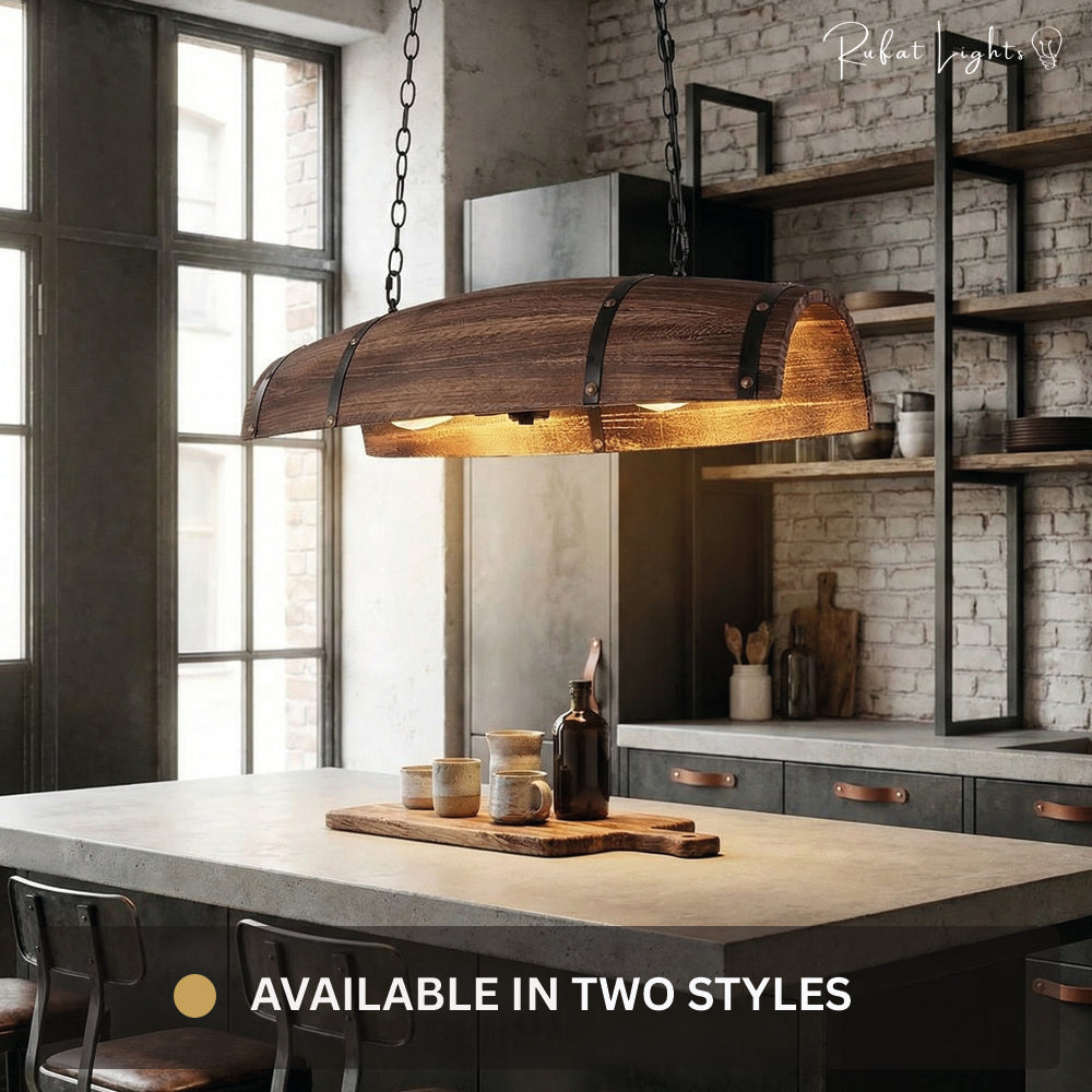 Natural Wood Wine Barrel Pendant Light