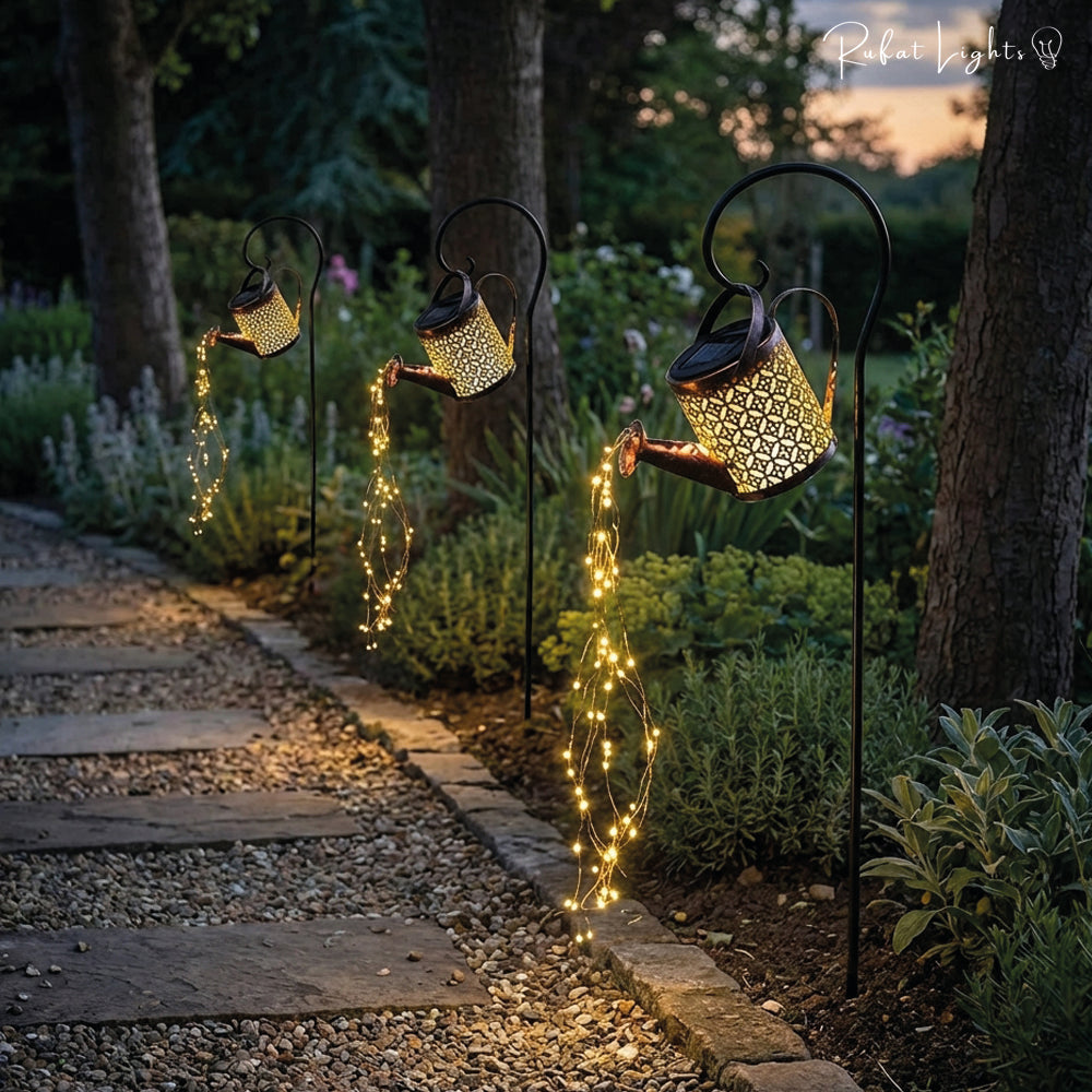 Solar Outdoor Watering Can Waterfall Garden Lamp