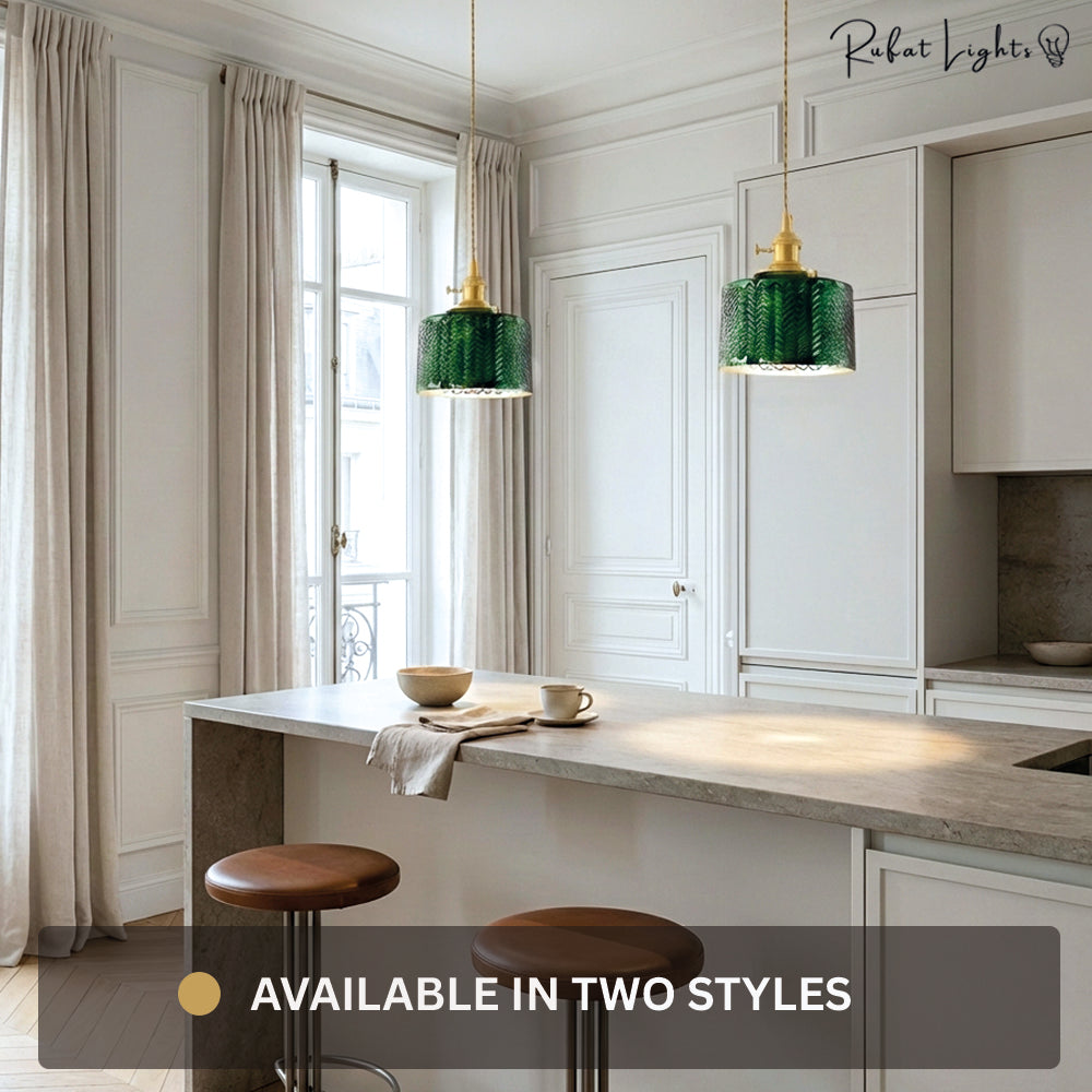 Japanese Minimalist Green Glass Pendant Light