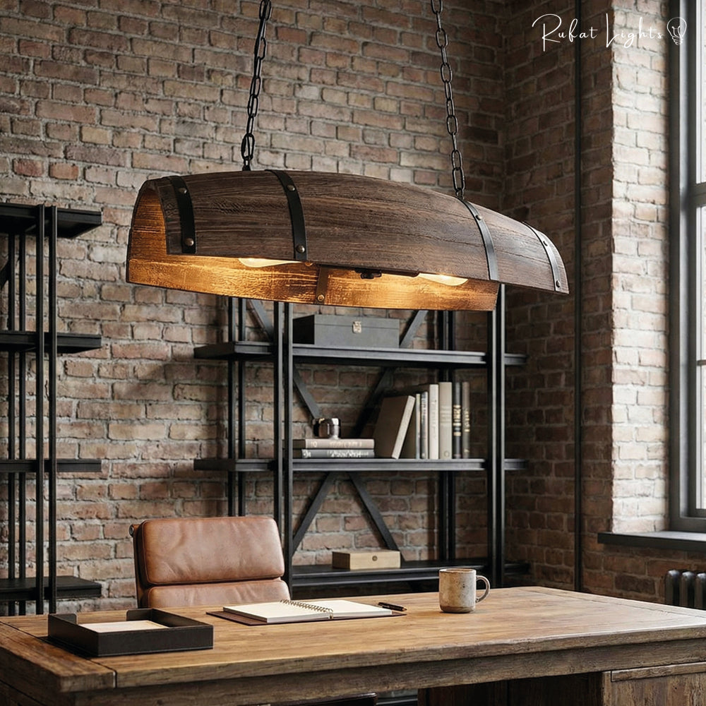 Natural Wood Wine Barrel Pendant Light