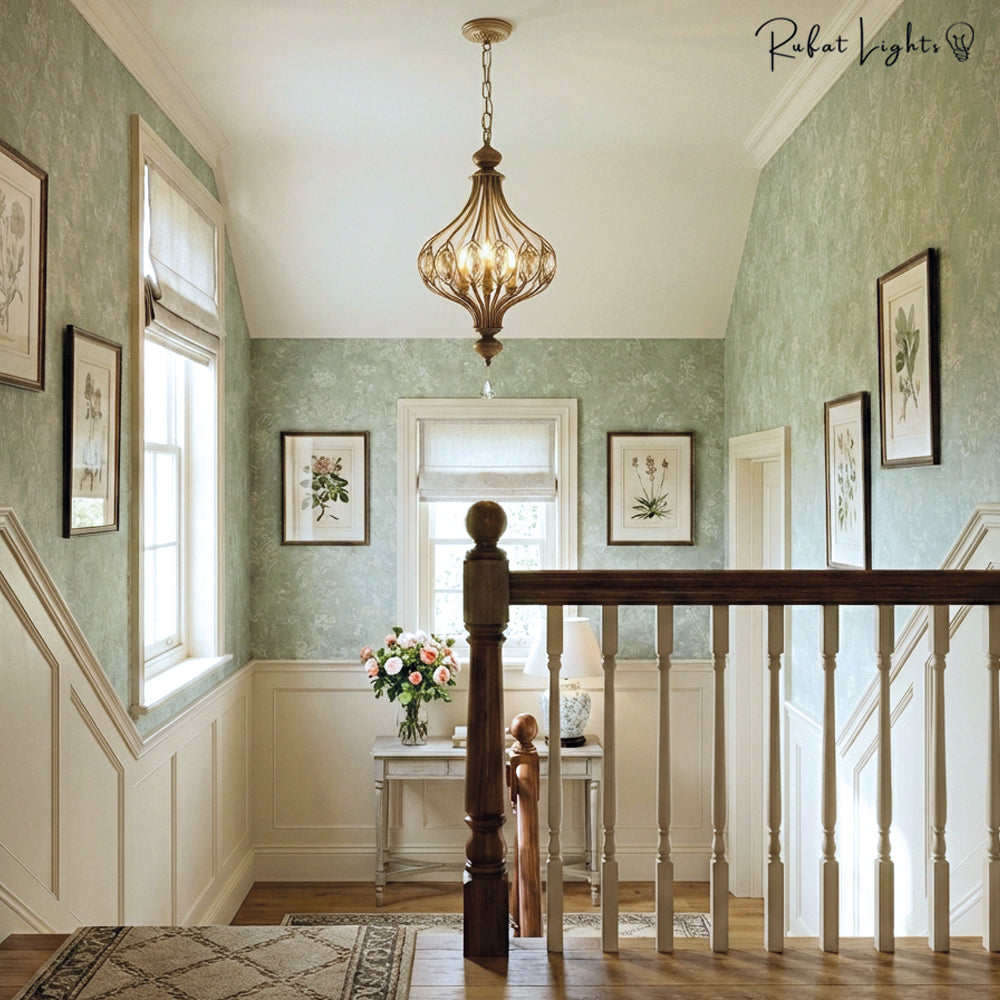 Vintage French Retro Crystal Lantern Chandelier