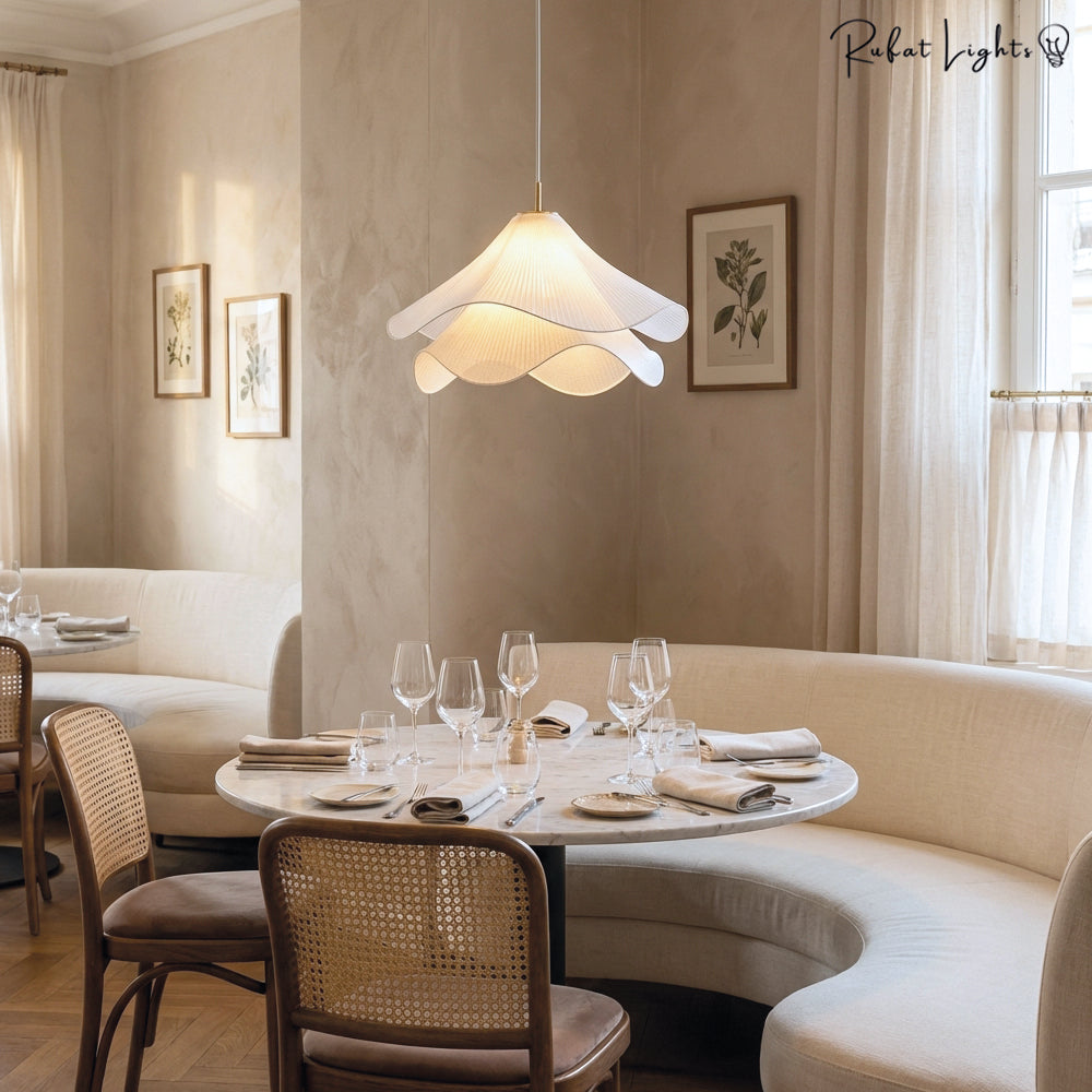 Nordic French Art Pleated Fabric Petal Chandeliers