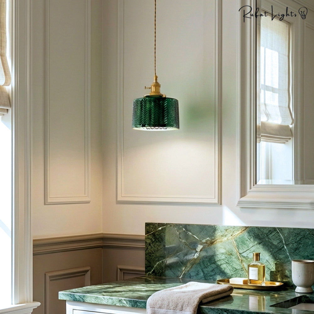 Japanese Minimalist Green Glass Pendant Light