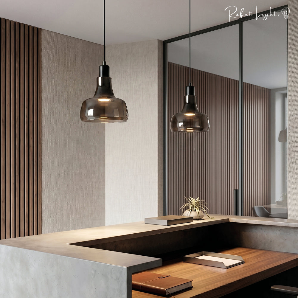 Island Mini Shiny Gray Glass Pendant Lights