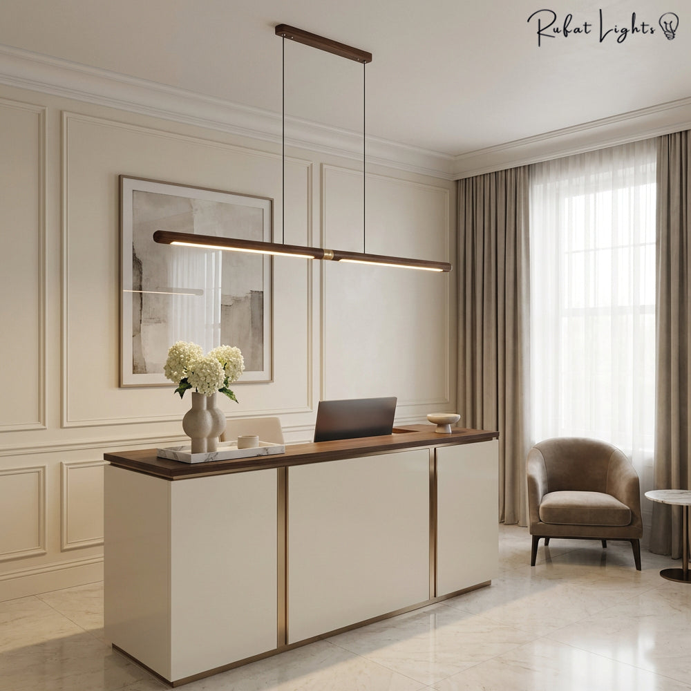Extended Linear Suspension Light Modern LED Solid Wood