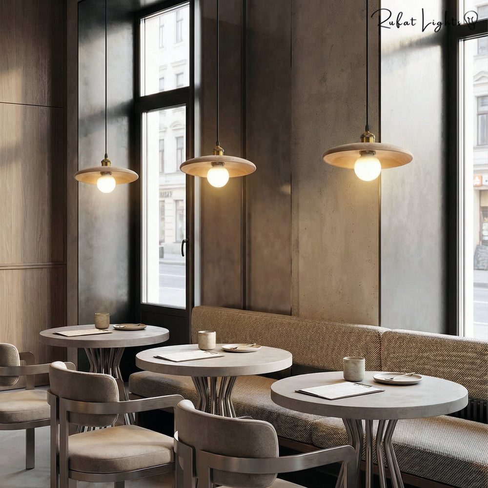 Flying Saucer Wood Pendant Light