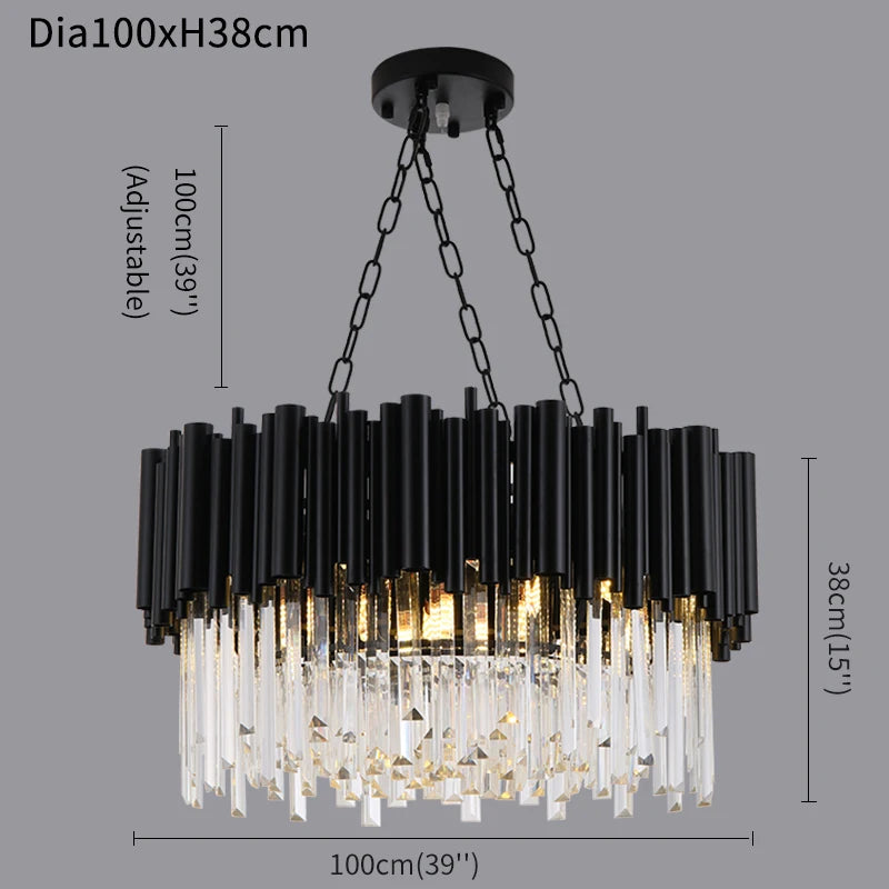 Black Tube Villa Round Crystal Chandelier Lamp