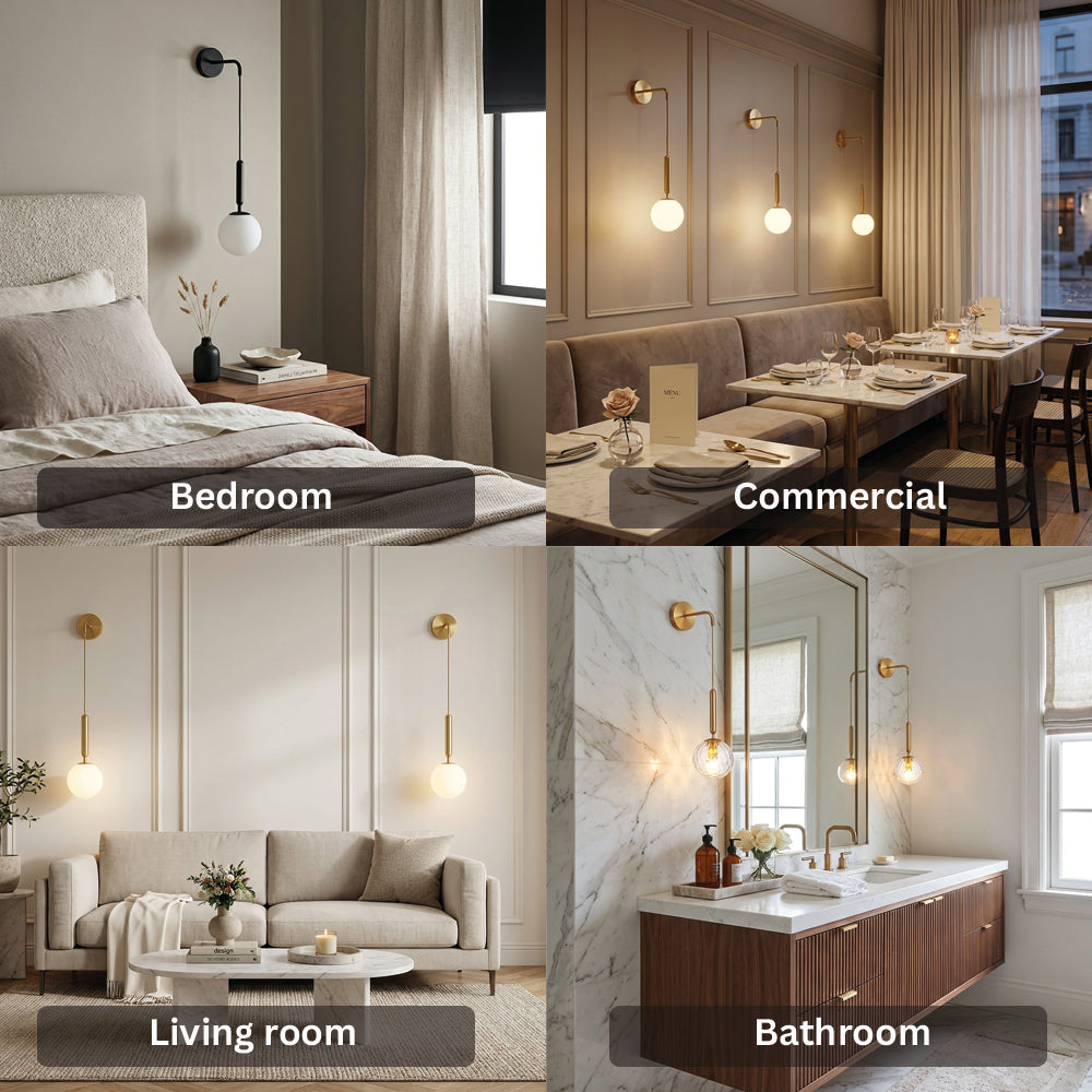 Wall Scandinavian Brass Lamp Iron & Glass Bedside Lights