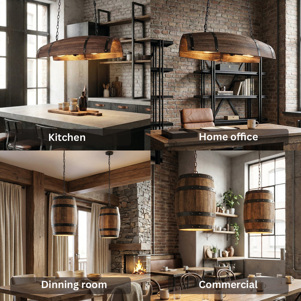 Natural Wood Wine Barrel Pendant Light