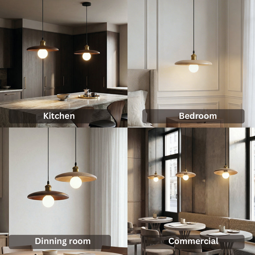 Flying Saucer Wood Pendant Light