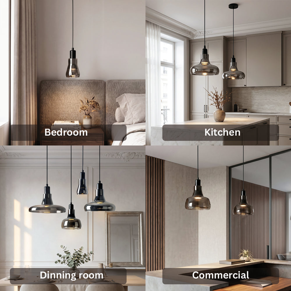 Island Mini Shiny Gray Glass Pendant Lights