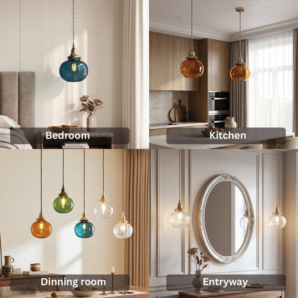Japanese Style Retro Brass Glass Pendant Lamp