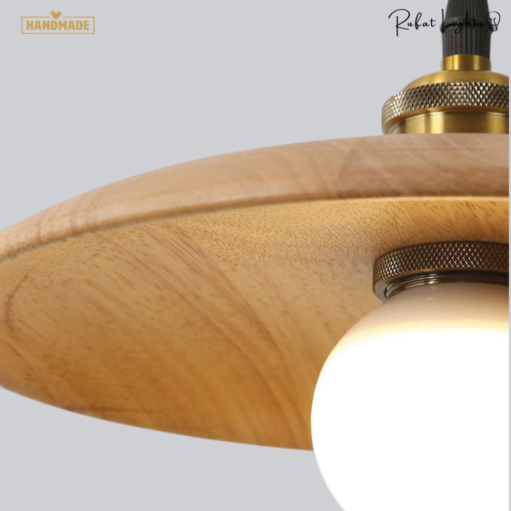 Flying Saucer Wood Pendant Light