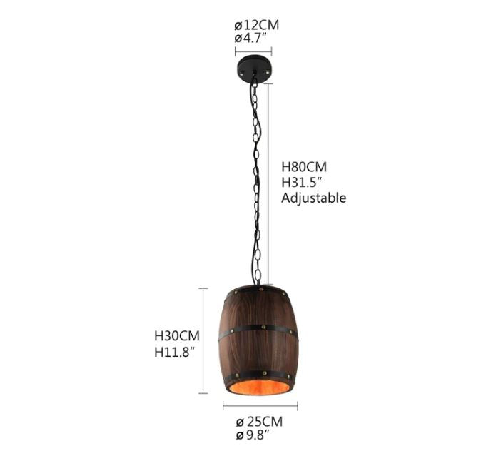 Natural Wood Wine Barrel Pendant Light