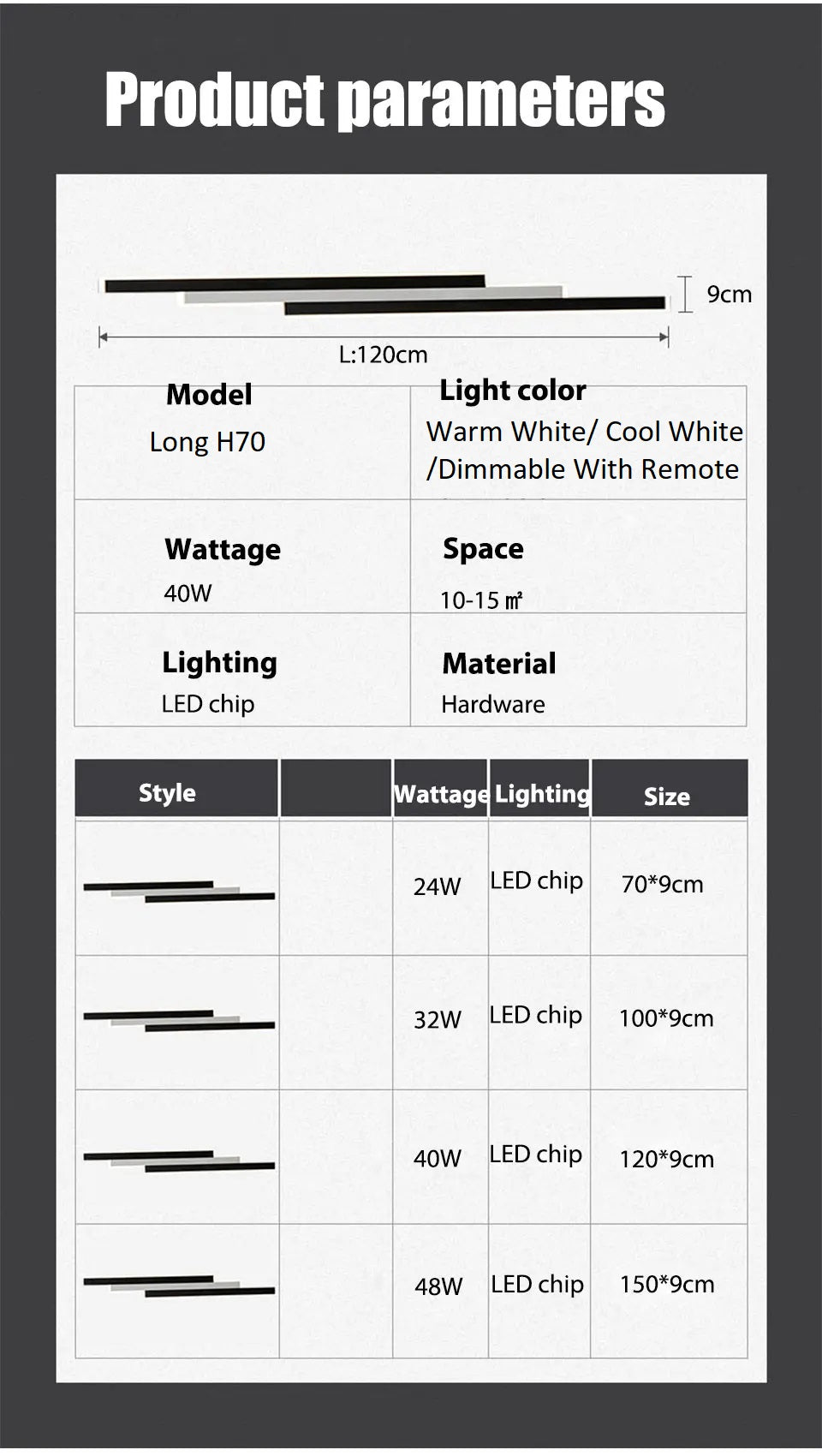Outdoor Waterproof Long Strip Garden Wall Light
