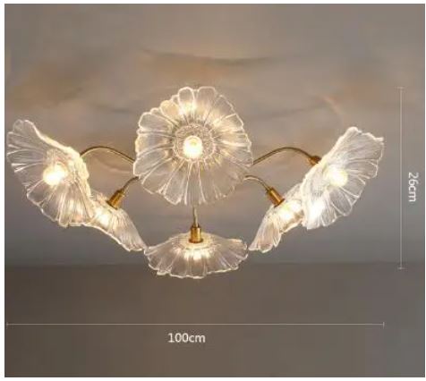 Crystal Lotus Petal LED Ceiling Fan Chandelier - Modern Gold Finish With Remote Control, Hardwired 110V