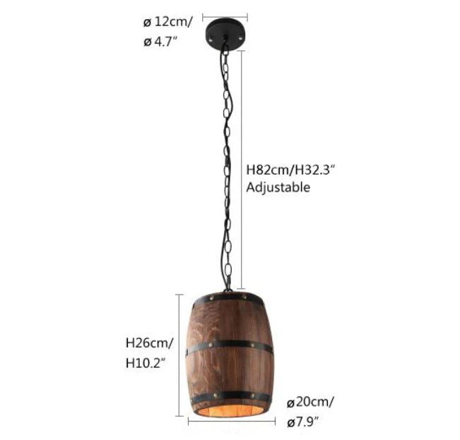 Natural Wood Wine Barrel Pendant Light