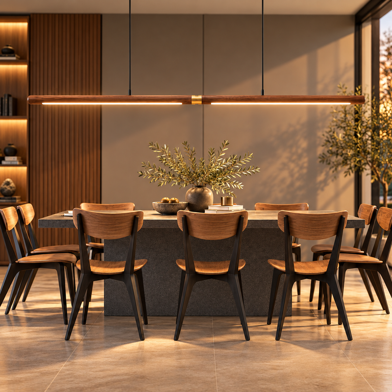 Extended Linear Suspension Light Modern LED Solid Wood