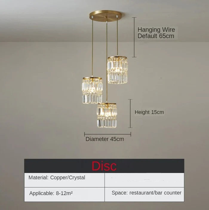 Nordic Copper LED Light Crystal Pendant Lamps