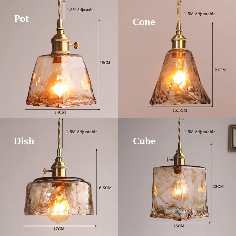 Modern Brass Amber Glass Pendant Light